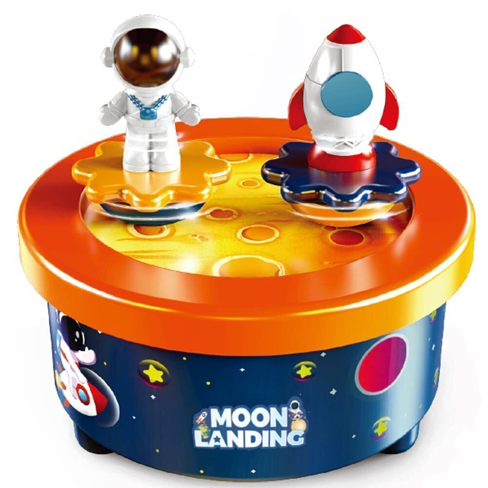 1476 Moon Landing Music Box with Astronaut & Rocket Figures – Wind-Up